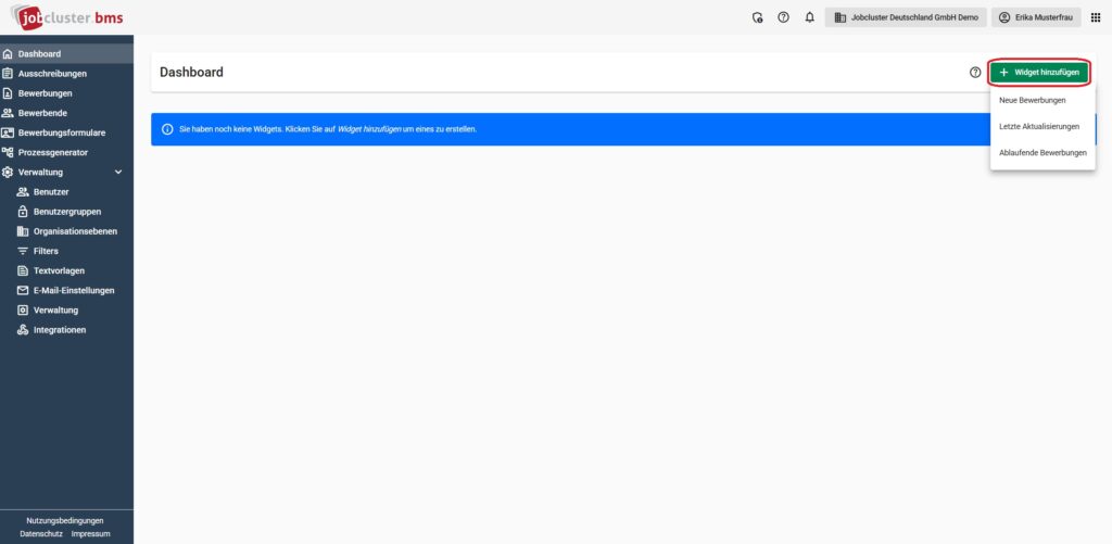 Dashboard Widget hinzufügen