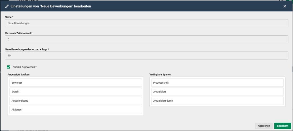 Widget neue Bewerbungen